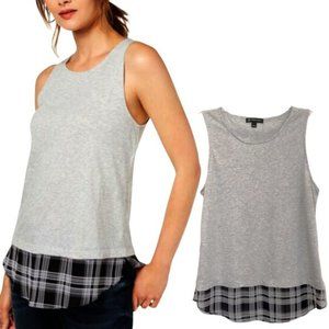 INC International Concepts Gray Sleeveless Top Plaid Hem Women's Large L NEW